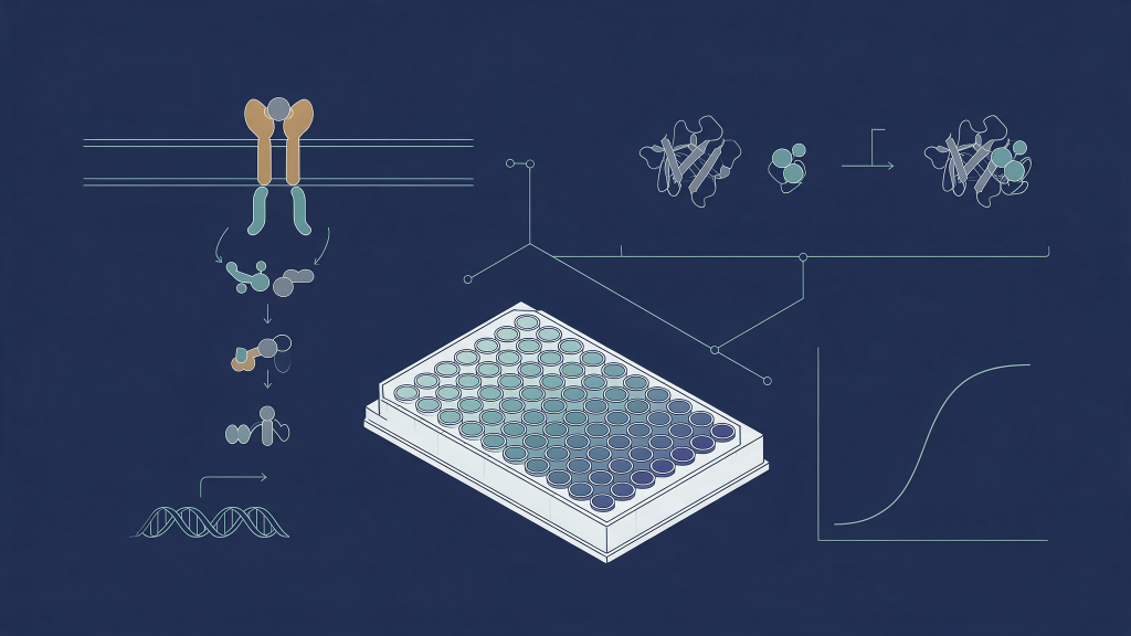 Infographic 'The Molecular Modulator and Angiogenic Pathway' showing stylized blood vessels, a central BPC-157 signaling node, and extracellular matrix/collagen remodeling.